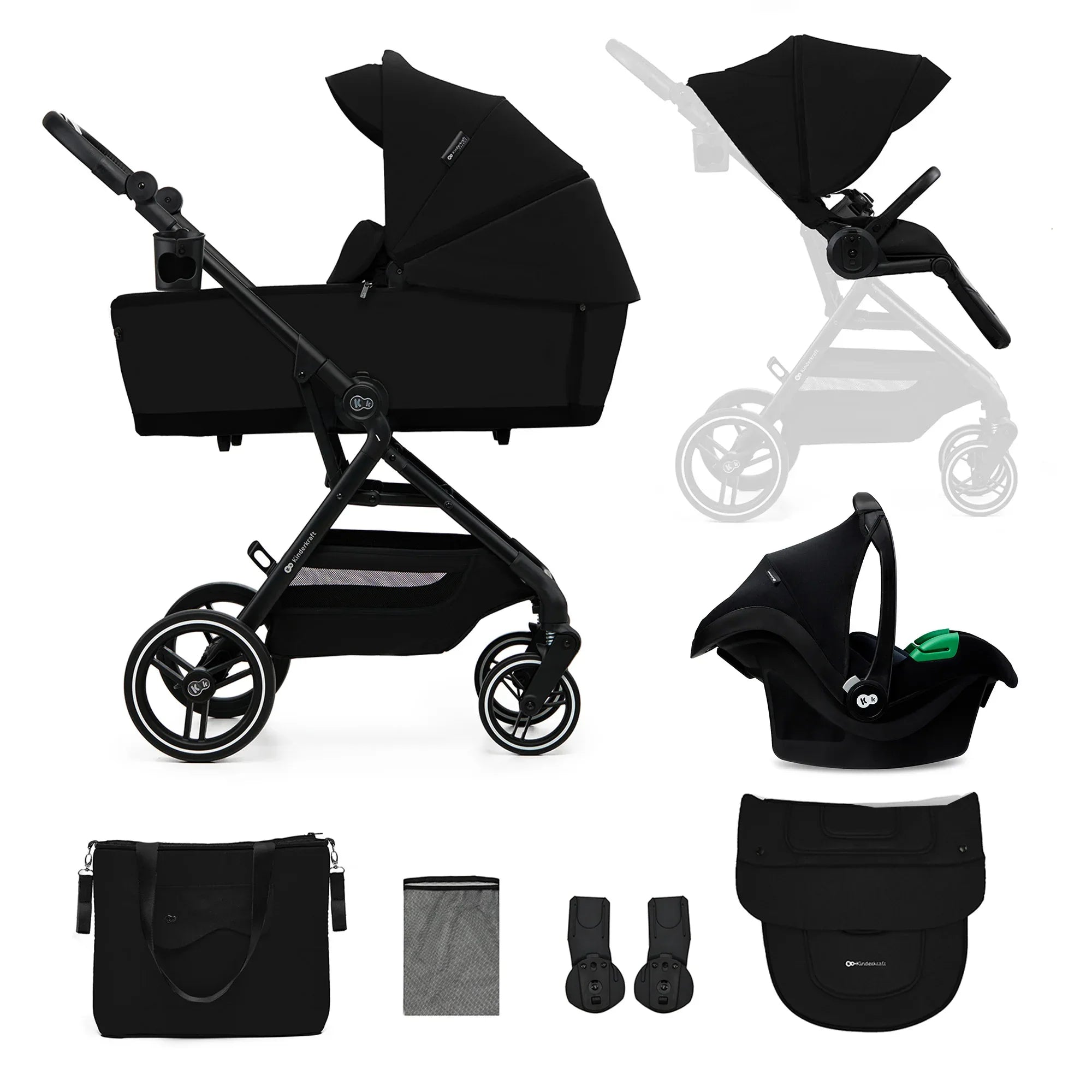 Kinderkraft YOXI бебешка количка 3в1 PURE BLACK by KinderKraft