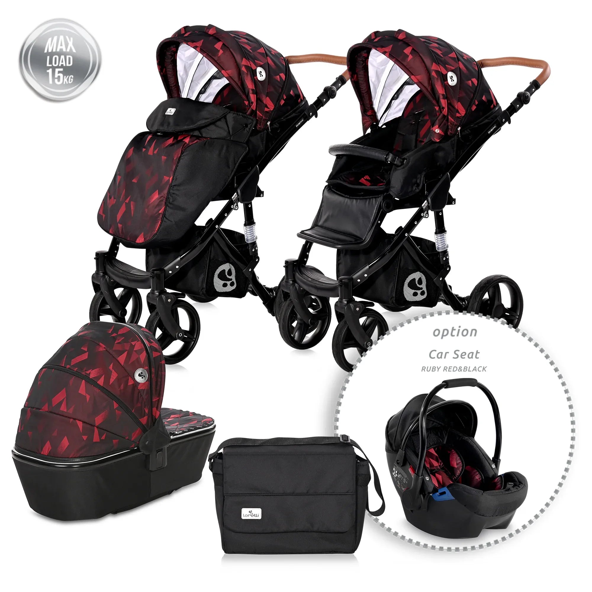 Д.КОЛИЧКА RIMINI+ЧАНТА RUBY RED & BLACK by Lorelli Classic