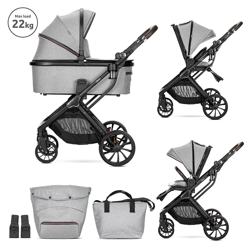 Д.КОЛИЧКА GLORY 2in1 GREY+АДАПТОРИ с кош за новоро by Lorelli Premium
