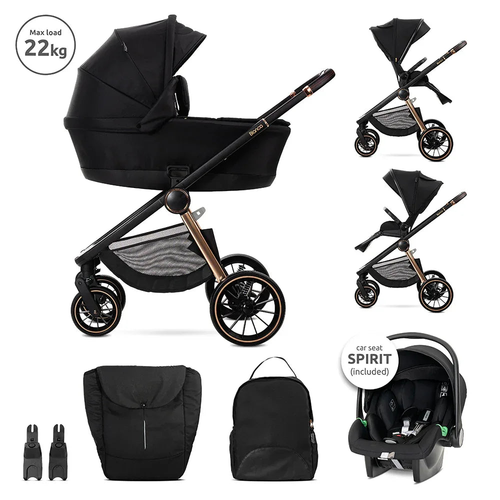Д.КОЛИЧКА BIANCA BLACK 3 В 1 до 22кг с кош за ново by Lorelli Premium