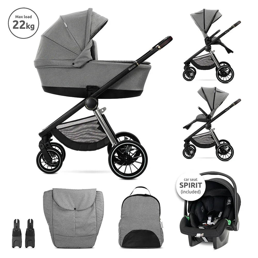 Д.КОЛИЧКА BIANCA GREY 3 В 1 до 22кг с кош за новор by Lorelli Premium