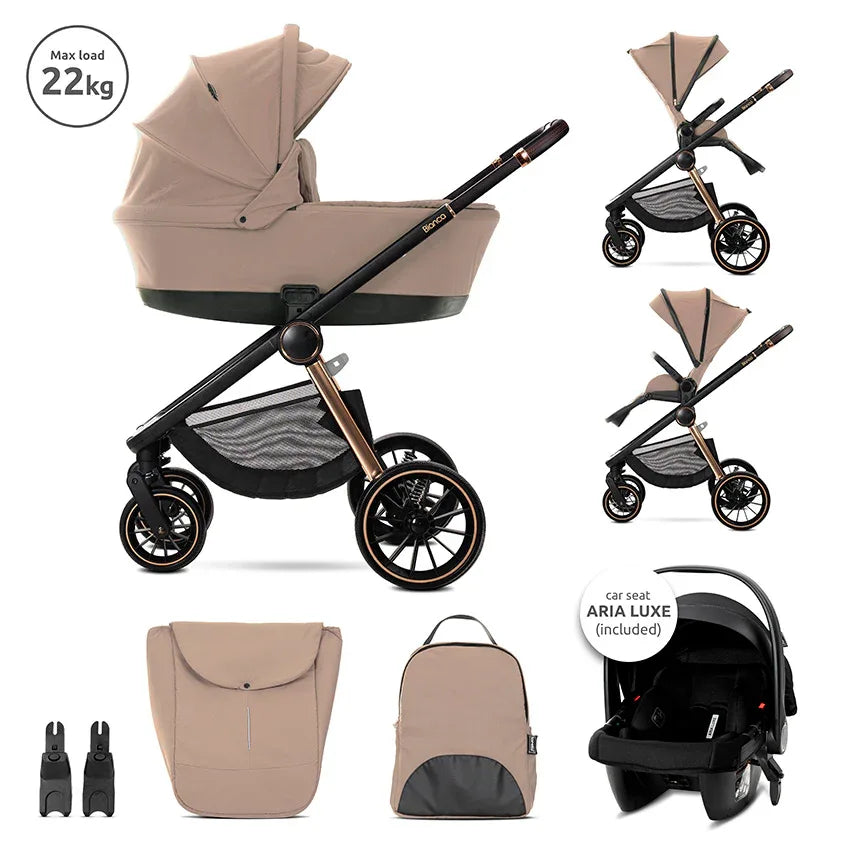 Д.КОЛИЧКА BIANCA BEIGE WARM 3 В 1 до 22кг с кош за by Lorelli Premium