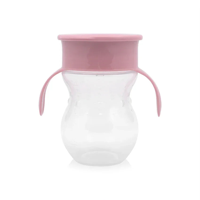 ЧАША НЕРАЗЛИВАЩА 360 ГРАДУСА РОЗОВА 270ml с дръжки by Baby Care