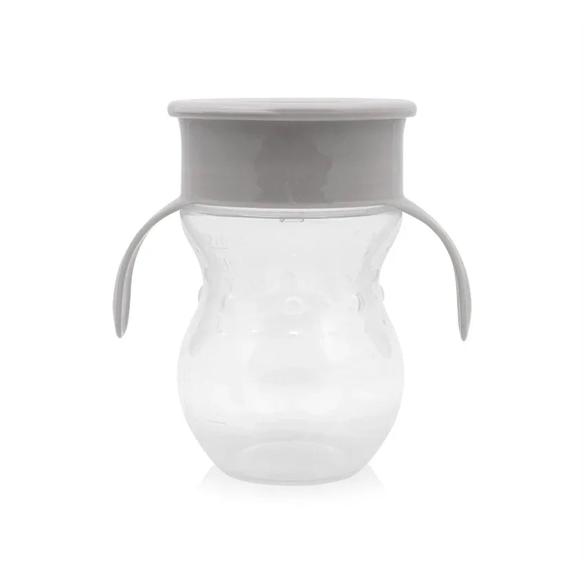 ЧАША НЕРАЗЛИВАЩА 360 ГРАДУСА СИВА 270ml с дръжки by Baby Care