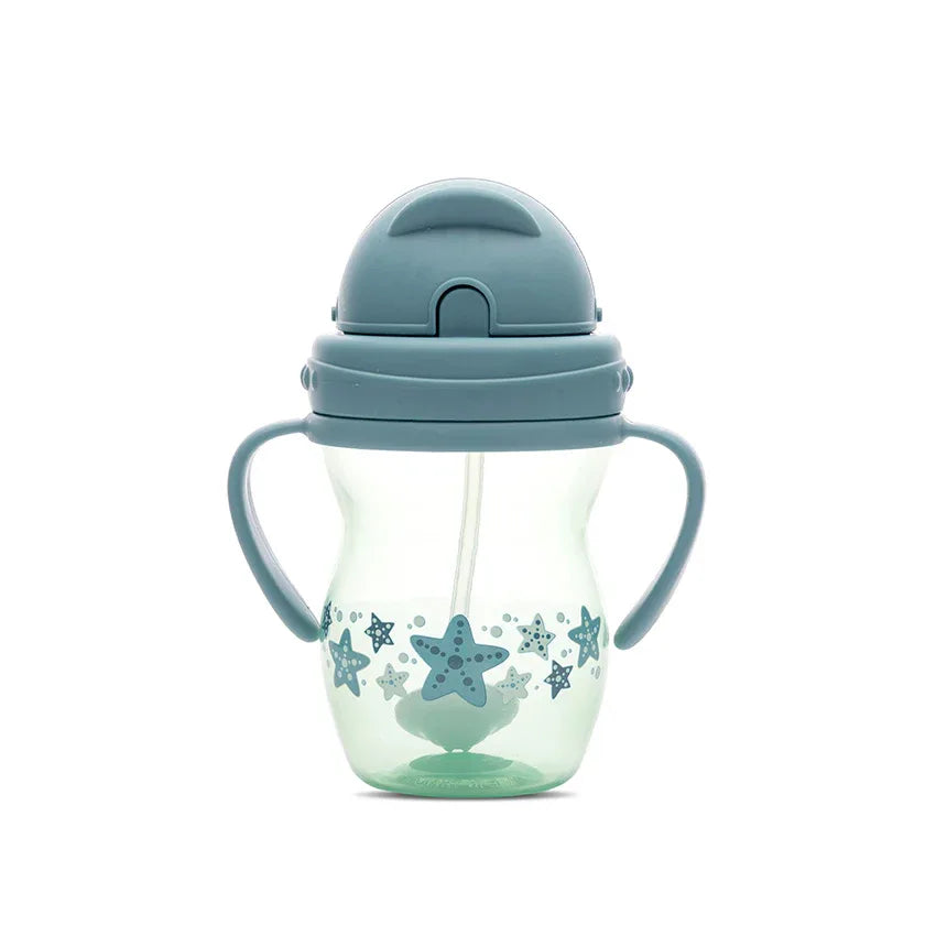 ЧАША С ДРЪЖКИ И СЛАМКА BLUE/GREEN с тежест by Baby Care
