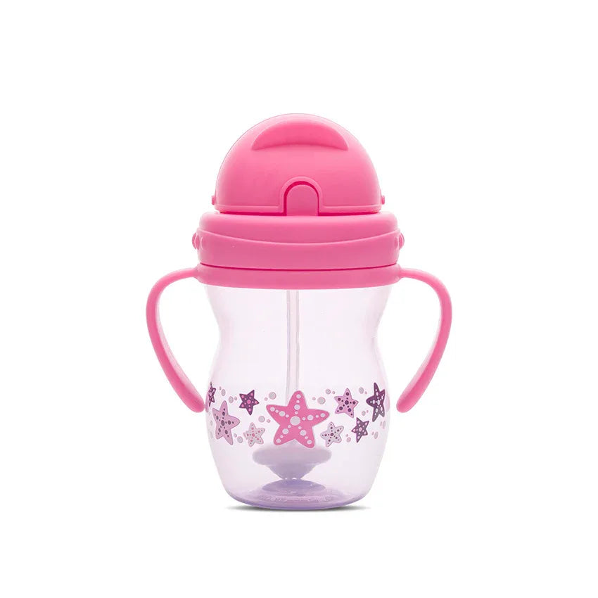 ЧАША С ДРЪЖКИ И СЛАМКА PINK/PURPLE с тежест by Baby Care