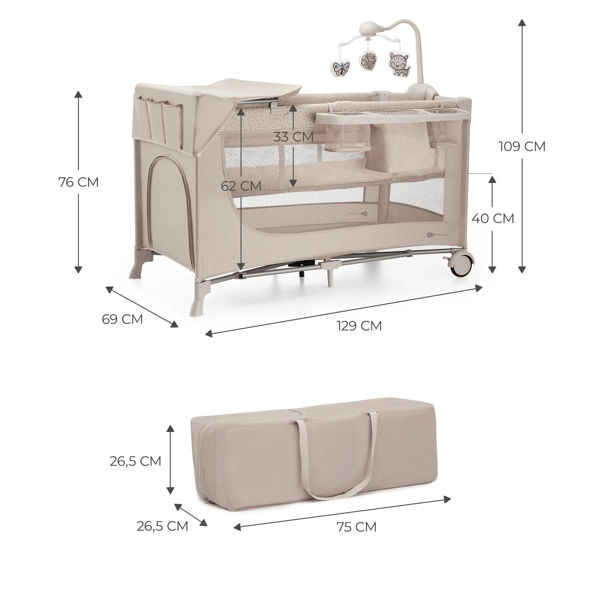 Kinderkraft JOY FULL 2 бебешка кошара с аксесоари BEIGE by KinderKraft