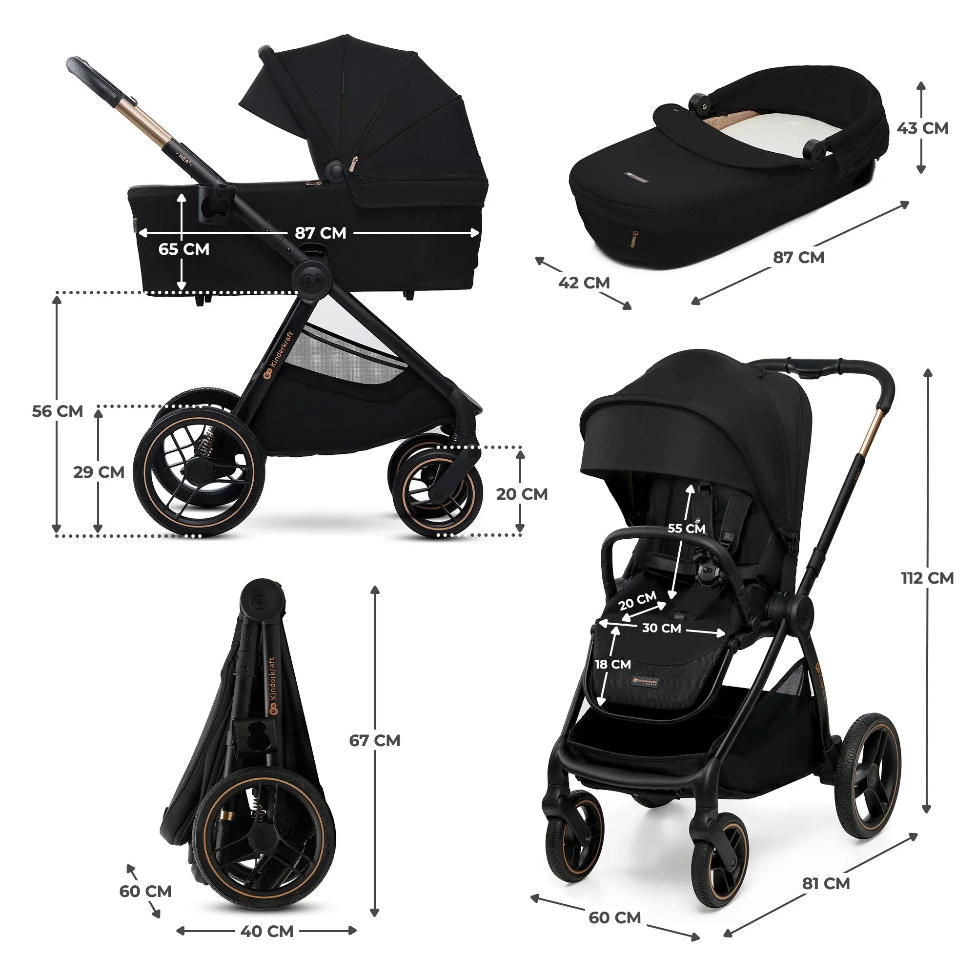 KinderKraft бебешка количка 2в1 NEA 2.0 MIDNIGHT BLACK by KinderKraft
