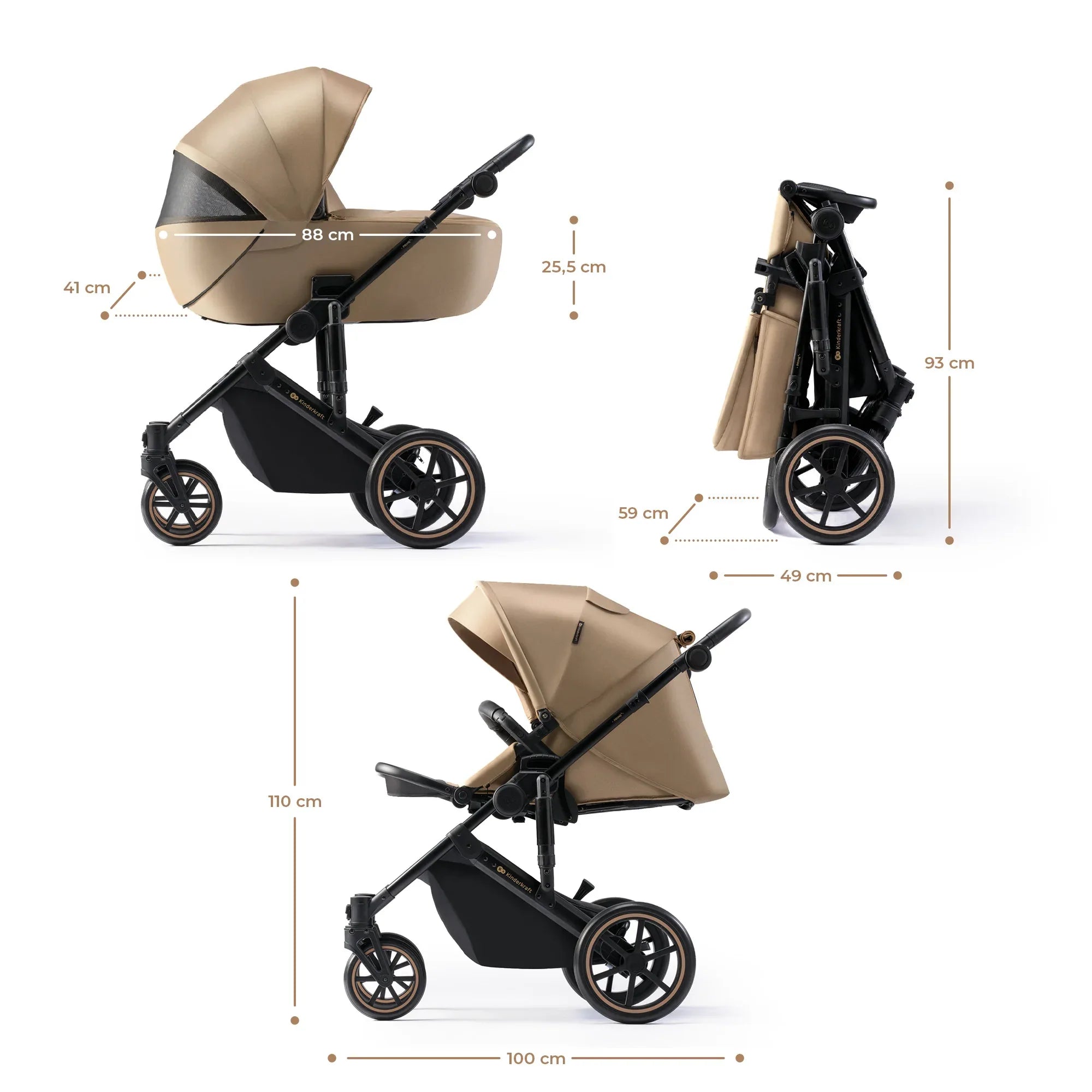 Kinderkraft Prime 2 бебешка количка 2в1 SANDROSE BEIGE by KinderKraft