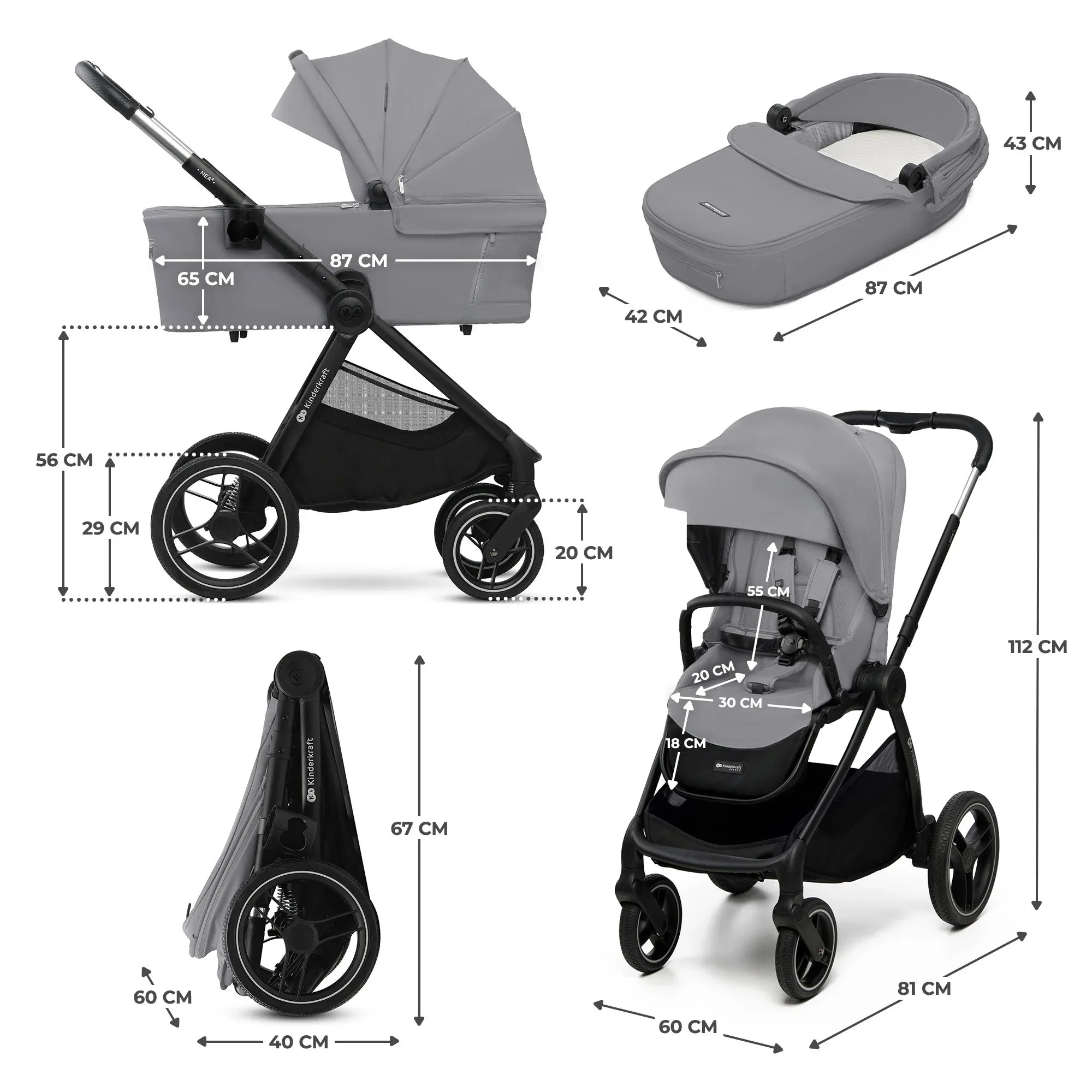 KinderKraft бебешка количка 2в1 NEA 2.0 PLATINIUM GREY by KinderKraft