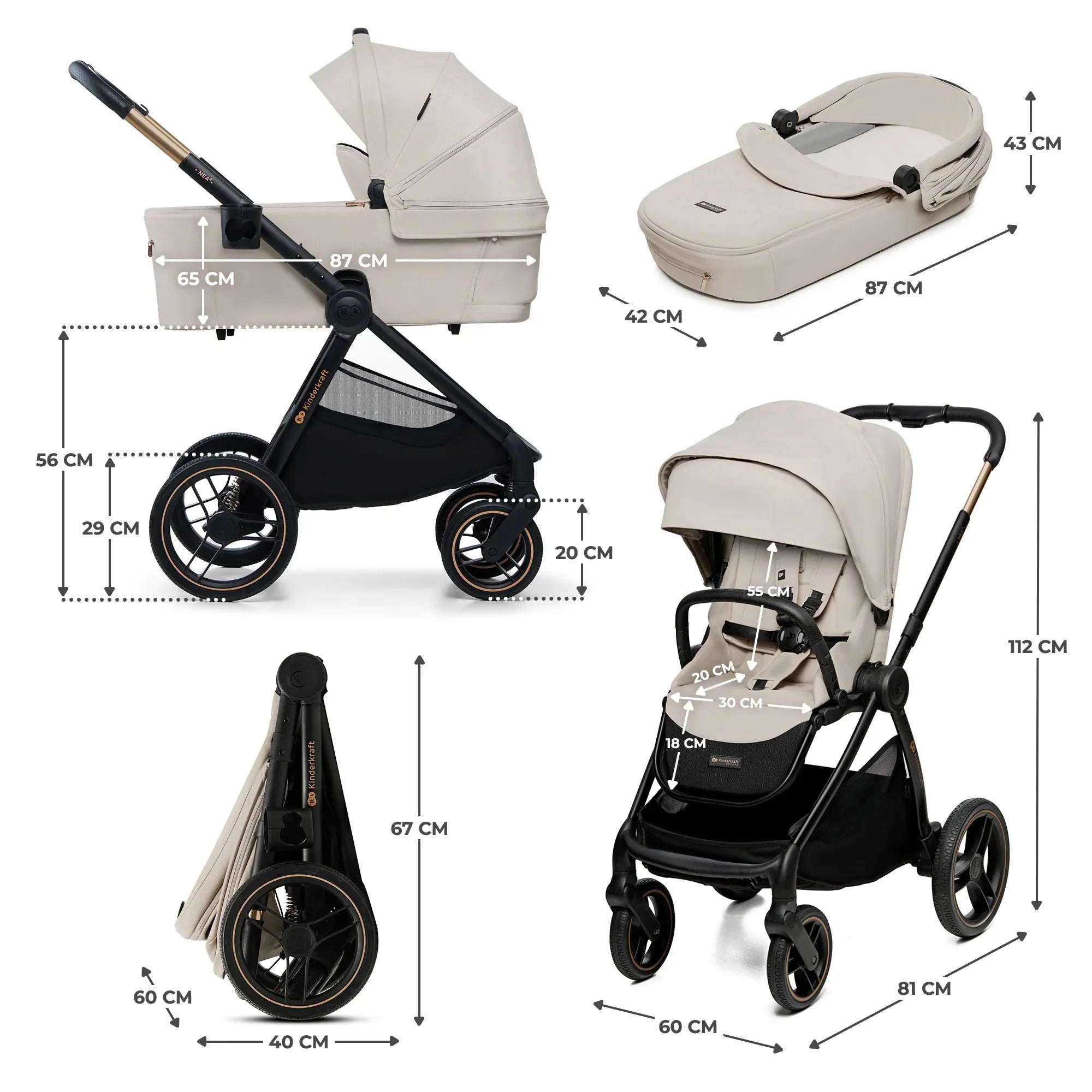KinderKraft бебешка количка 2в1 NEA 2.0 SOFT BEIGE by KinderKraft