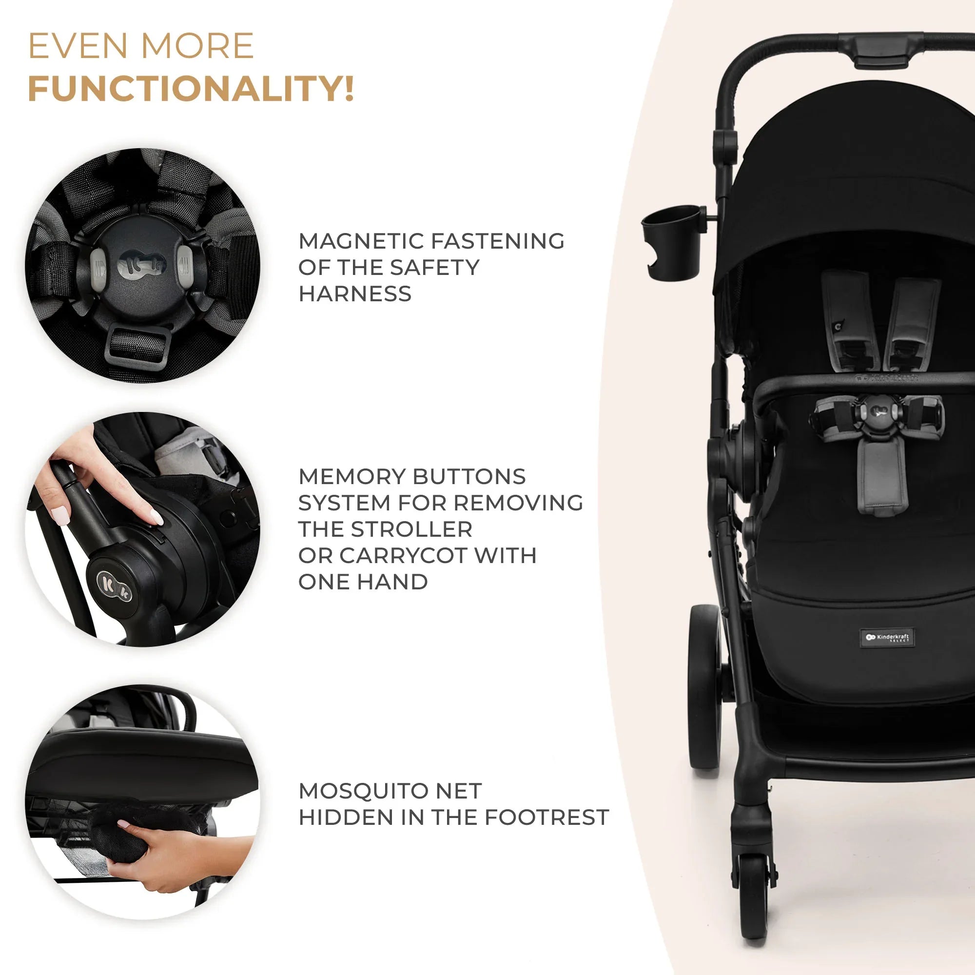 Kinderkraft YOXI бебешка количка 3в1 PURE BLACK by KinderKraft