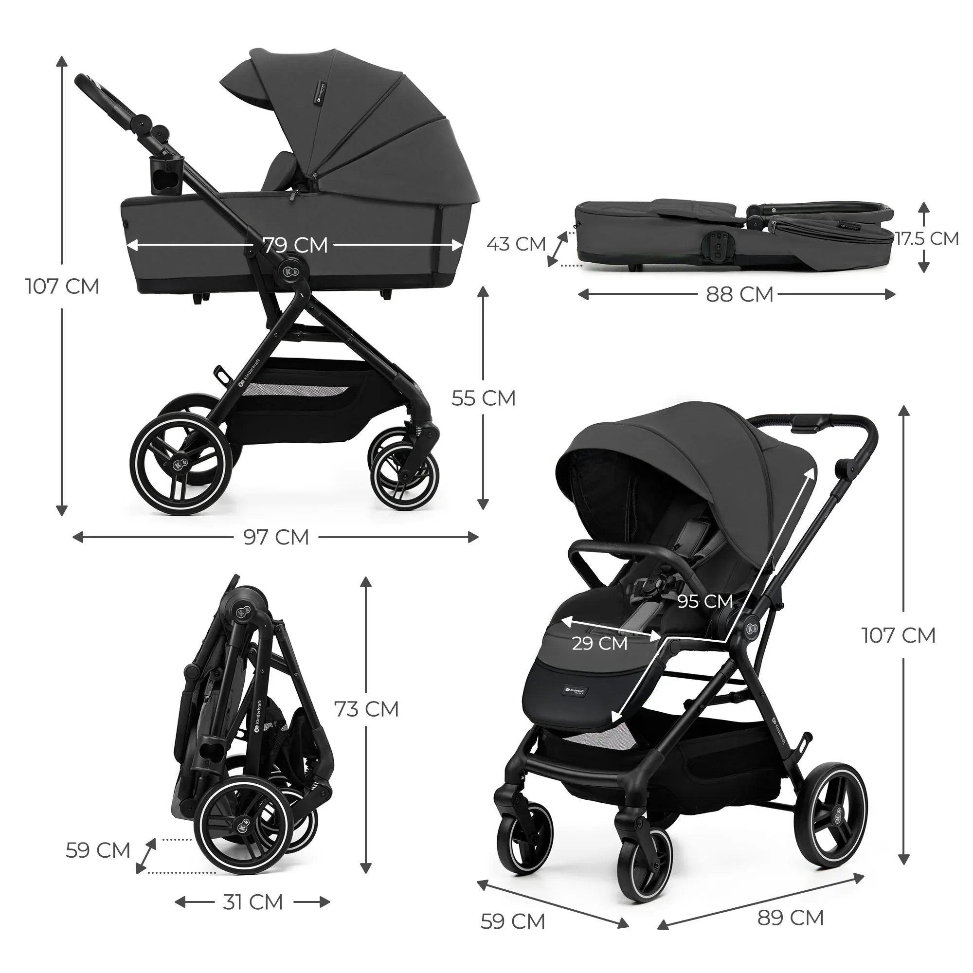 Kinderkraft YOXI бебешка количка 3в1 MOONLIGHT GREY by KinderKraft