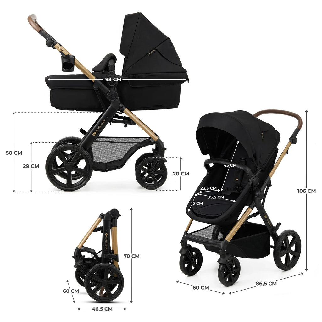 KinderKraft MOOV 2 бебешка количка 3в1 PURE BLACK by KinderKraft