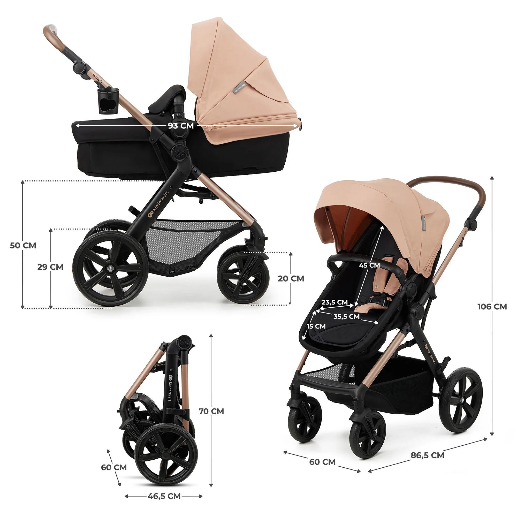 KinderKraft MOOV 2 бебешка количка 3в1 SAND BEIGE by KinderKraft