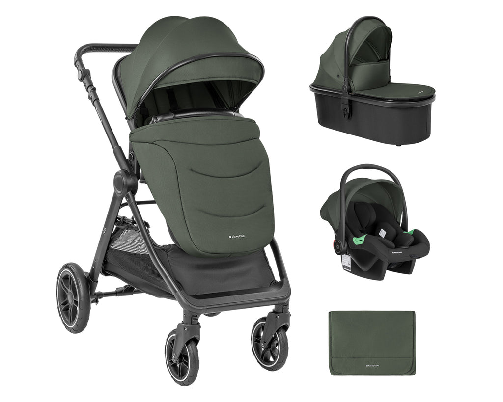 Комбинирана количка 3в1 с кош за новородено Ava Army Green by Kikkaboo
