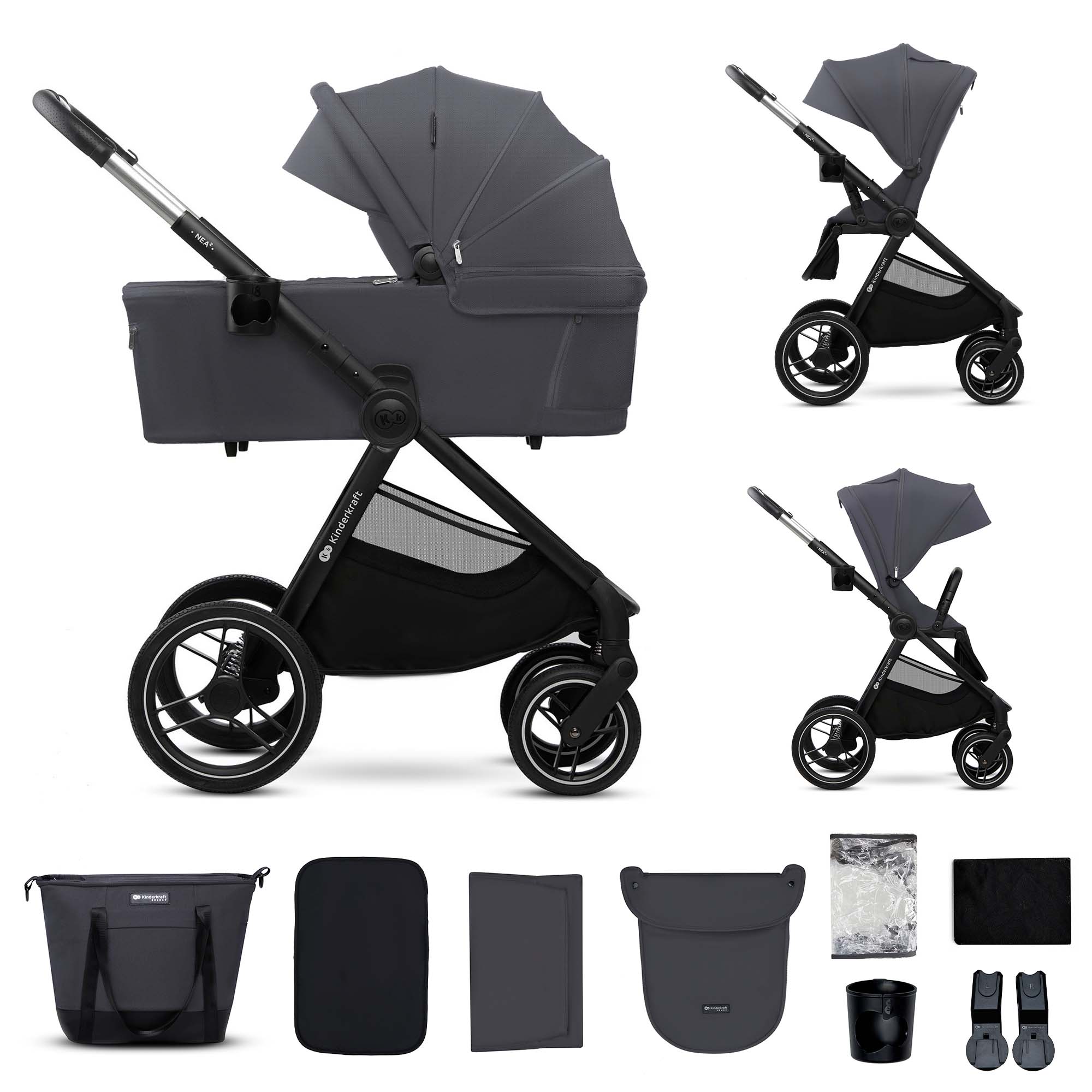 KinderKraft бебешка количка 2в1 NEA 2.0 DEEP GREY by KinderKraft
