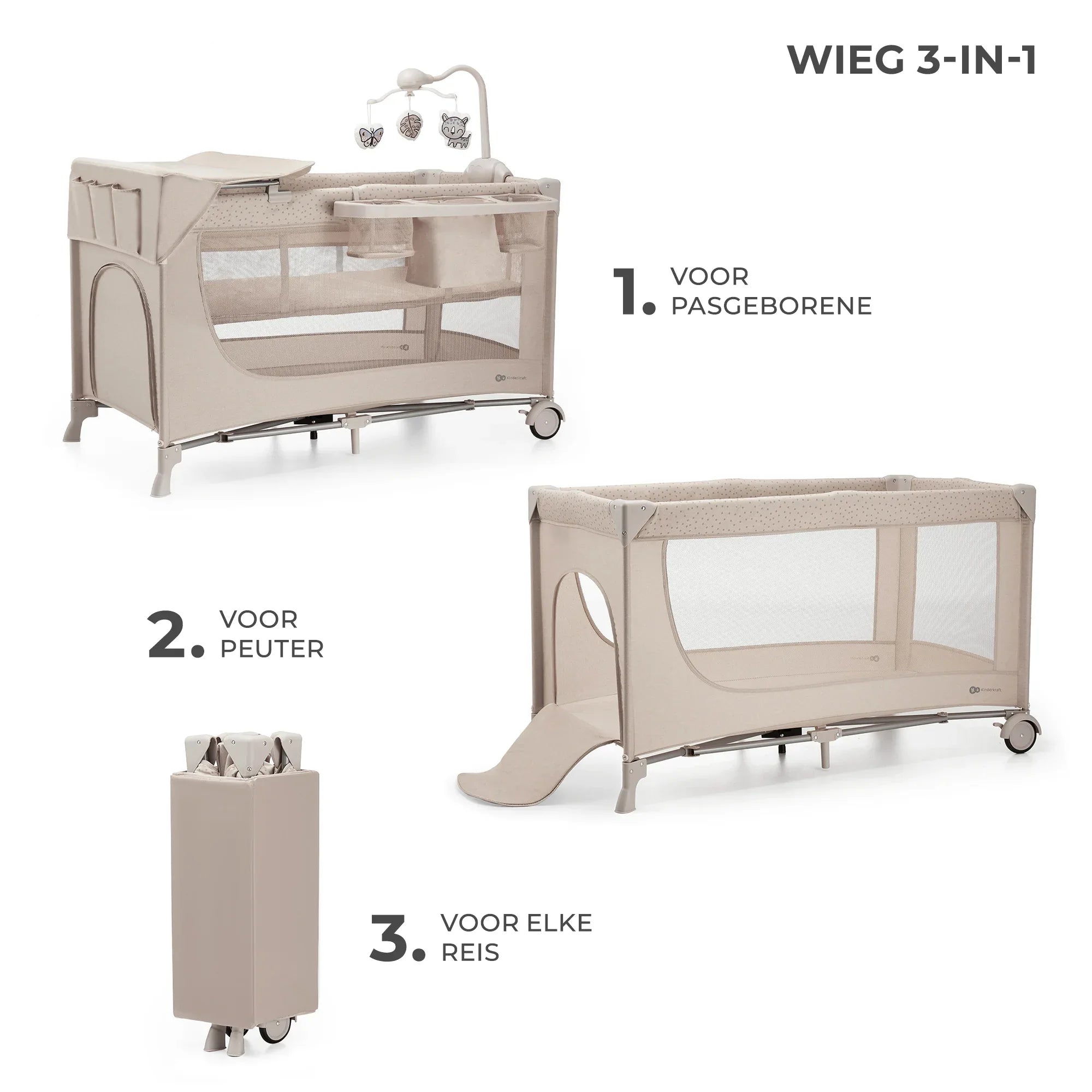 Kinderkraft JOY FULL 2 бебешка кошара с аксесоари BEIGE by KinderKraft