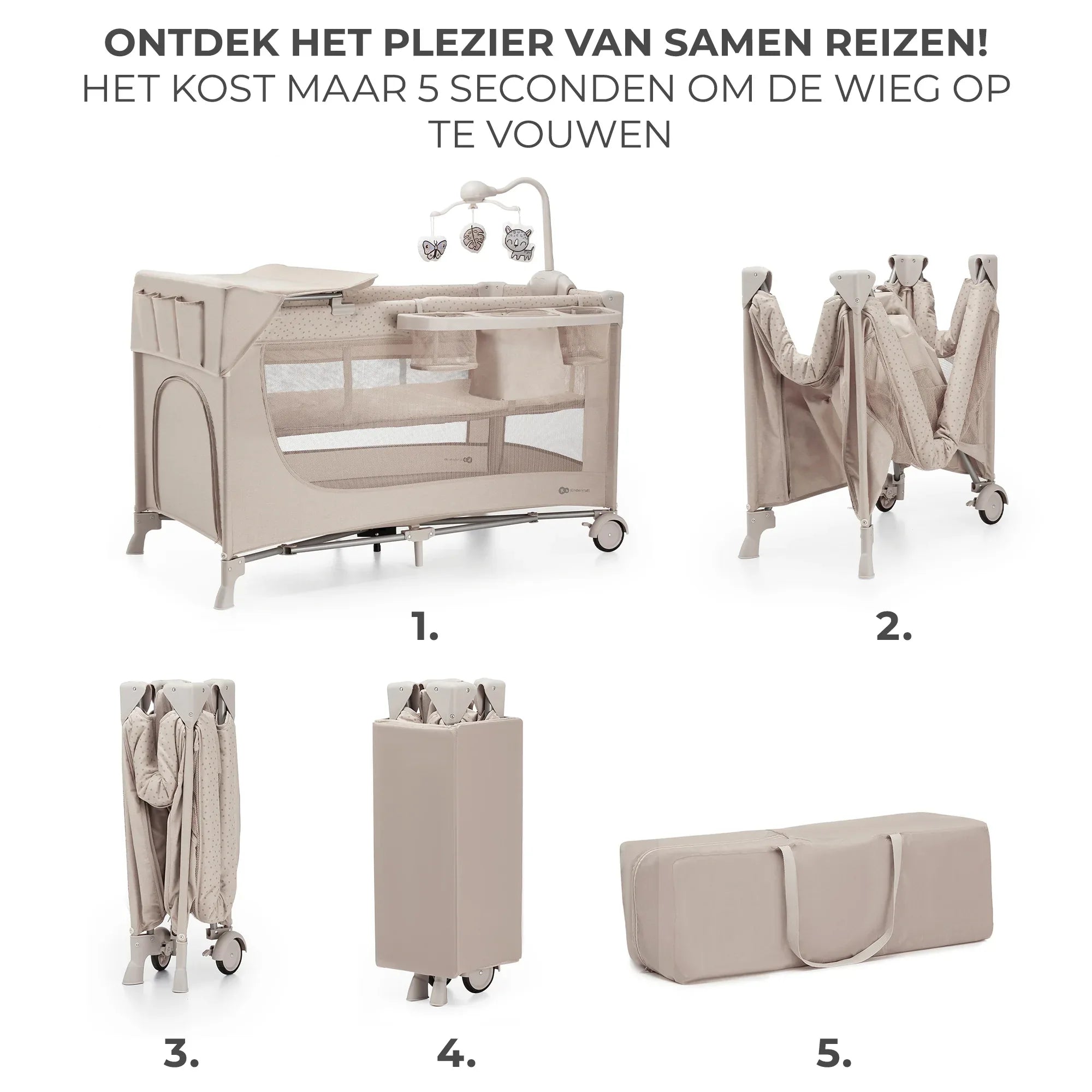 Kinderkraft JOY FULL 2 бебешка кошара с аксесоари BEIGE by KinderKraft