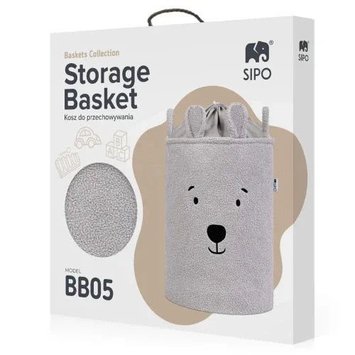 Букле кош за съхранение на играчки xl с връзка, сиво мече by SIPO