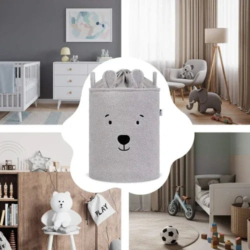 Букле кош за съхранение на играчки xl с връзка, сиво мече by SIPO