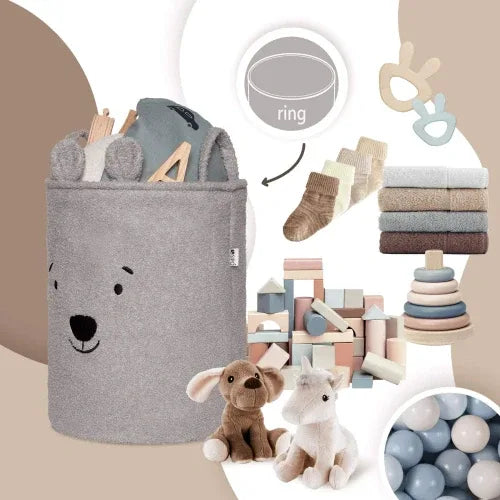Букле кош за съхранение на играчки xl с връзка, сиво мече by SIPO