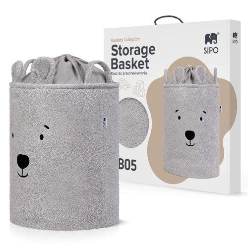 Букле кош за съхранение на играчки xl с връзка, сиво мече by SIPO
