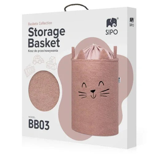 Кош за съхранение на играчки xl с връзка, розова котка by SIPO