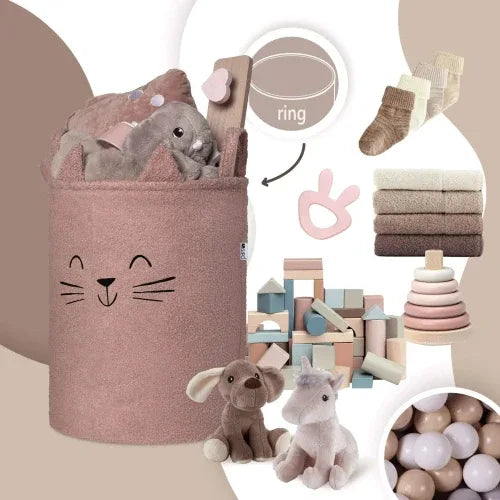 Кош за съхранение на играчки xl с връзка, розова котка by SIPO