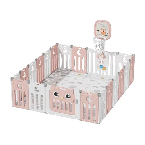Бебешка ограда за безопасна игра Owl розов цвят с кош за игр by SONNE