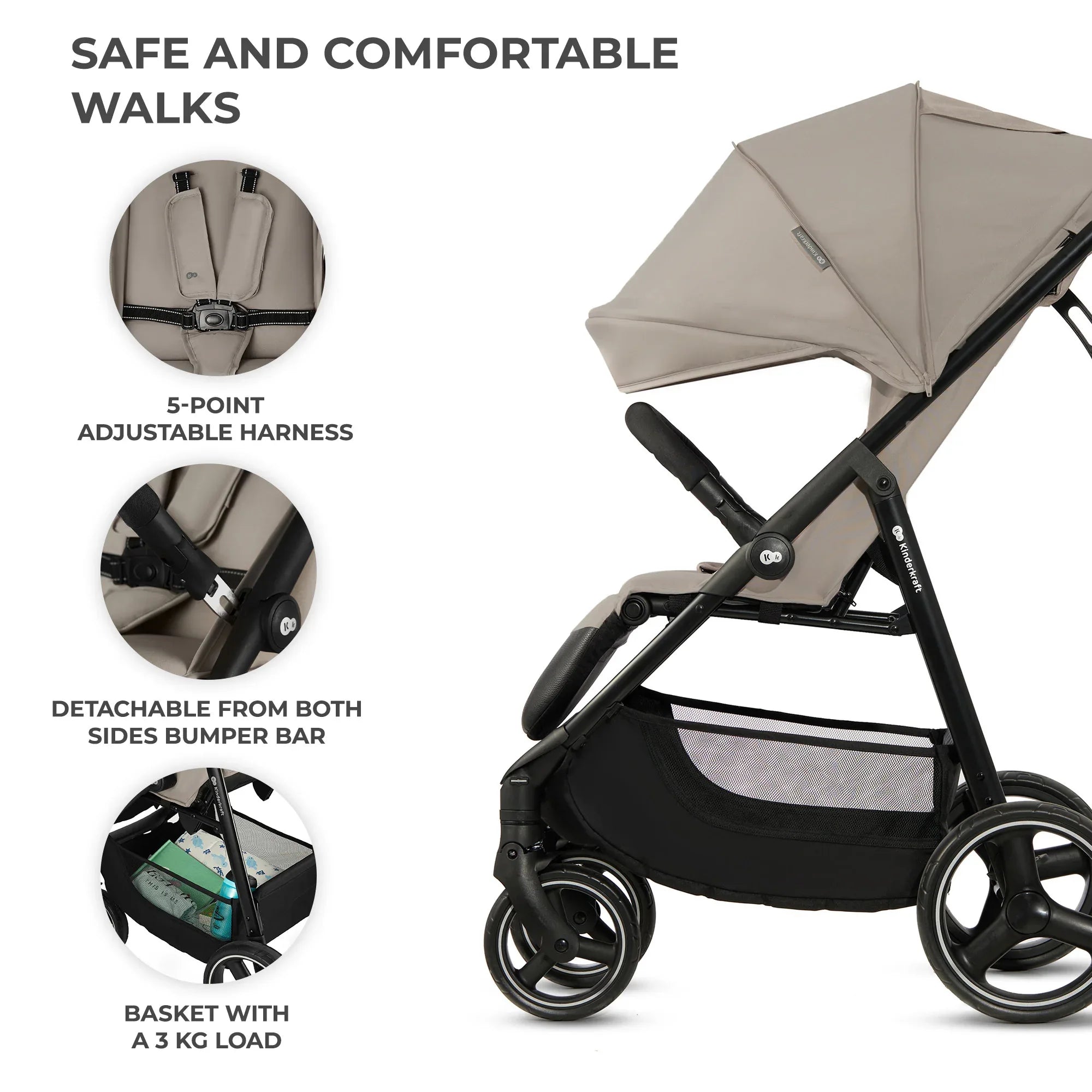 Kinderkraft TRIG 3 бебешка количка STONE BEIGE by KinderKraft