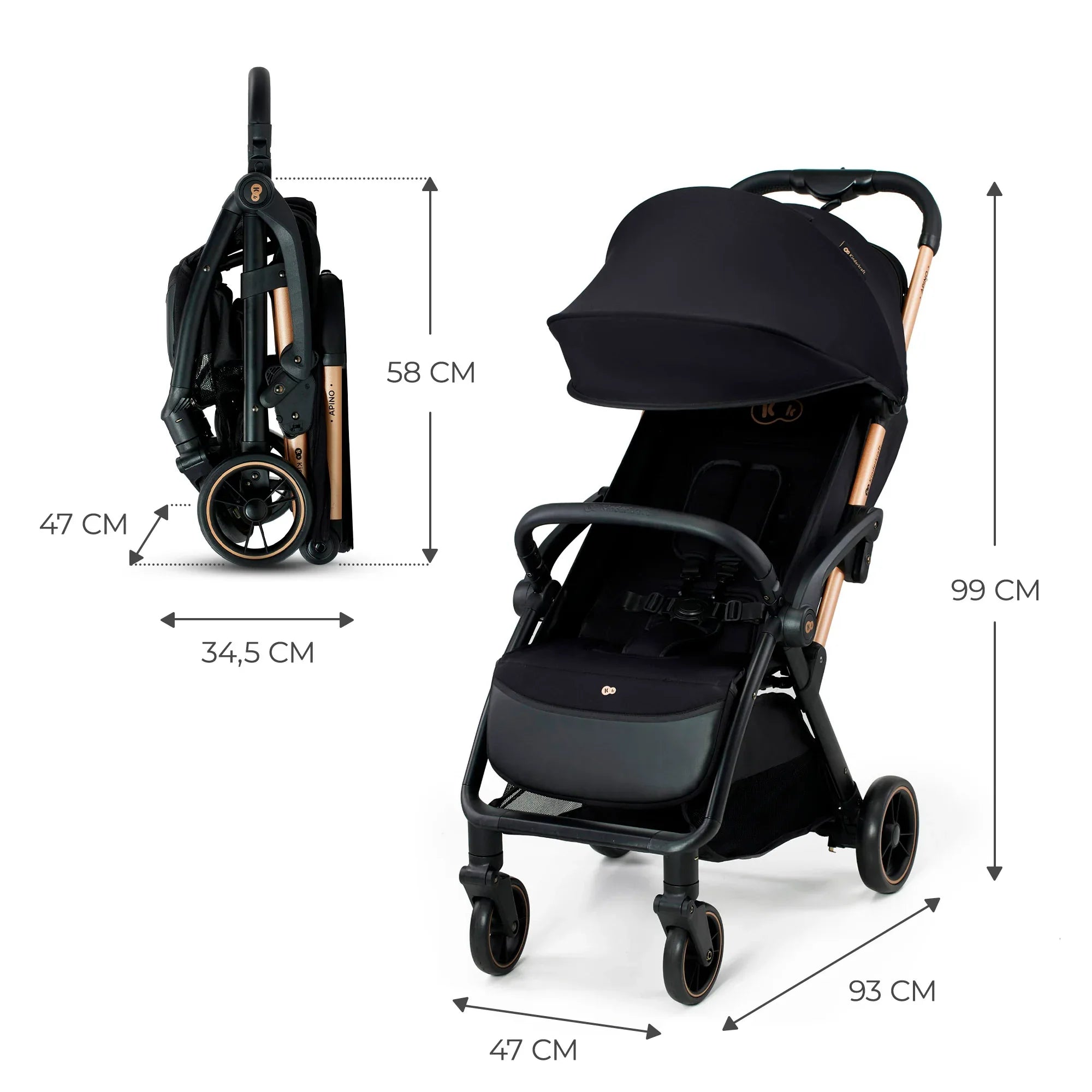 Kinderkraft APINO бебешка количка RAVEN BLACK by KinderKraft