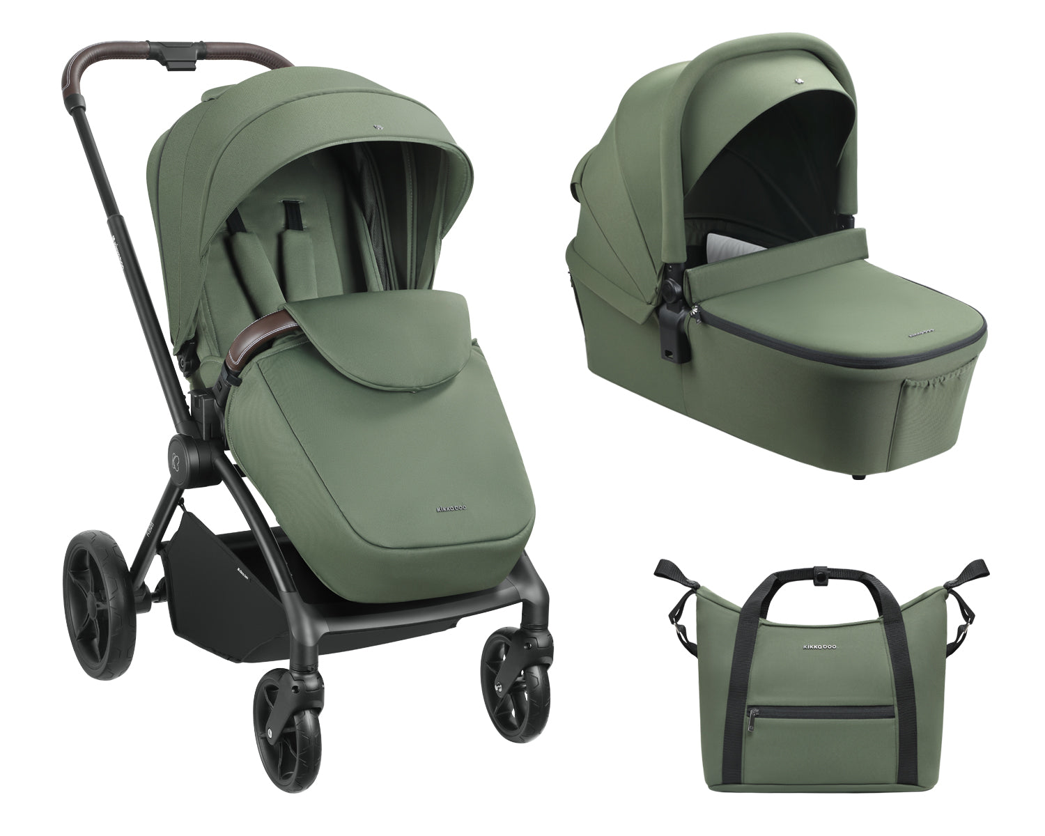 Комбинирана количка 2в1 с кош за новородено Kara Army Green 2025 by Kikkaboo