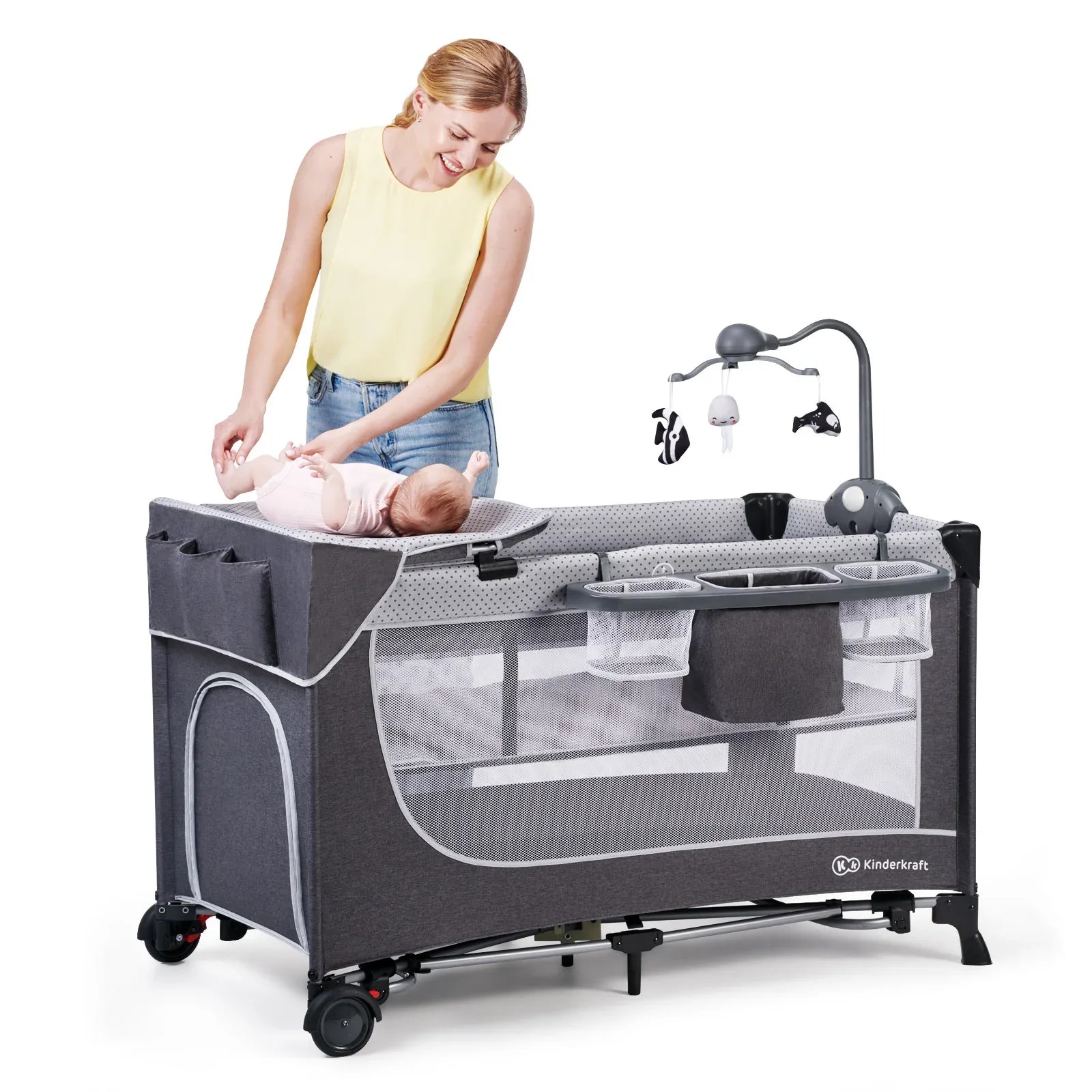 KinderKraft LEODY FULL 2022 сгъваемa кошара с аксесоари сива by KinderKraft