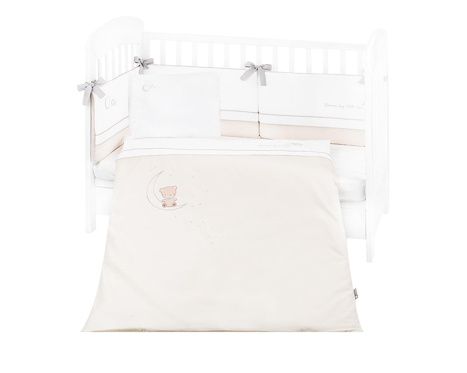 Бебешки спален комплект с бродерия 6 части 60/120 Dream Big Beige by Kikkaboo