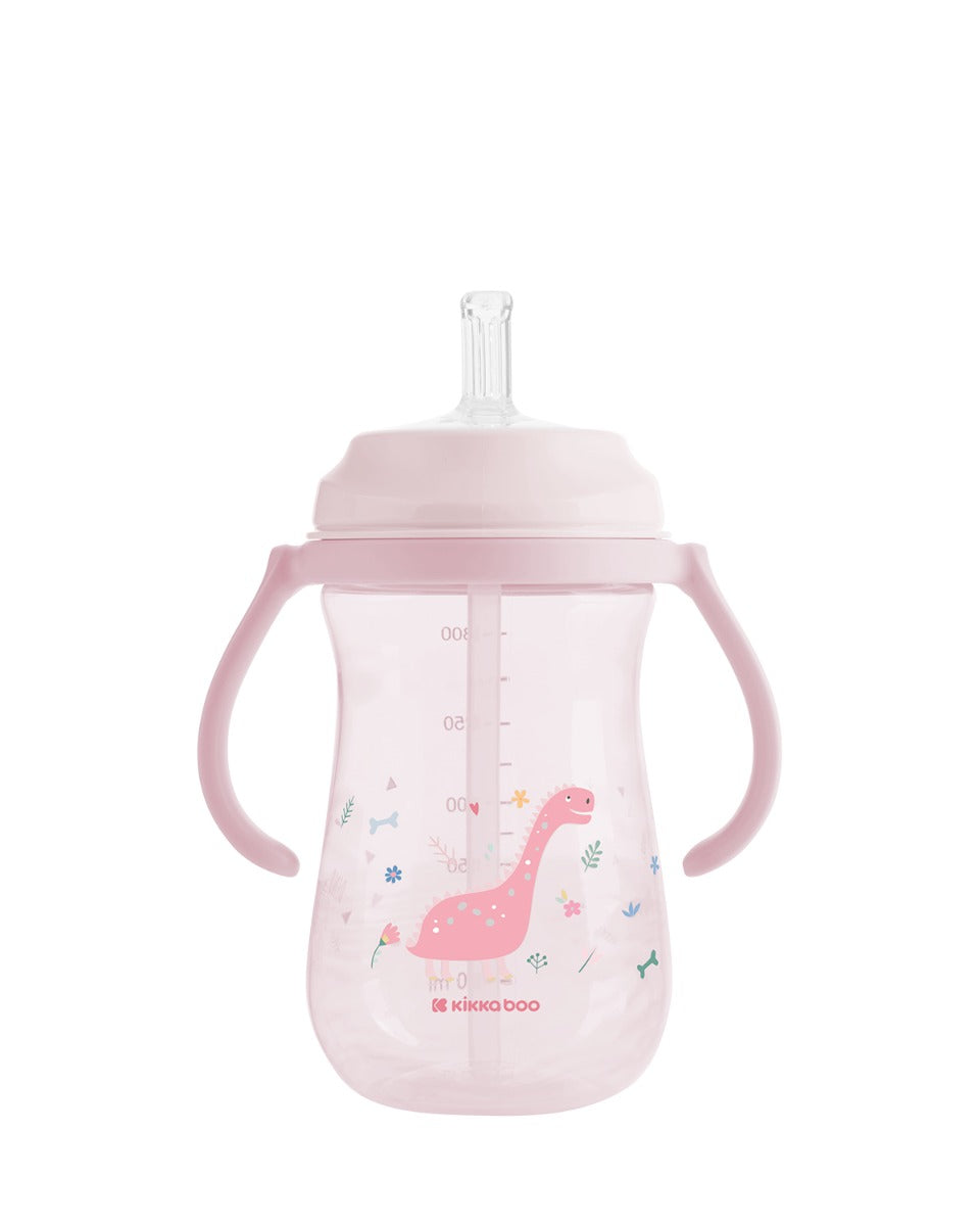 Чаша със силиконовa сламка 300мл Dino World Pink by Kikkaboo