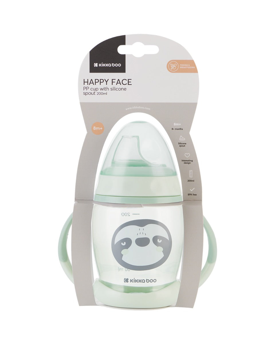 Чаша със силиконов накрайник 200мл Happy face Mint by Kikkaboo