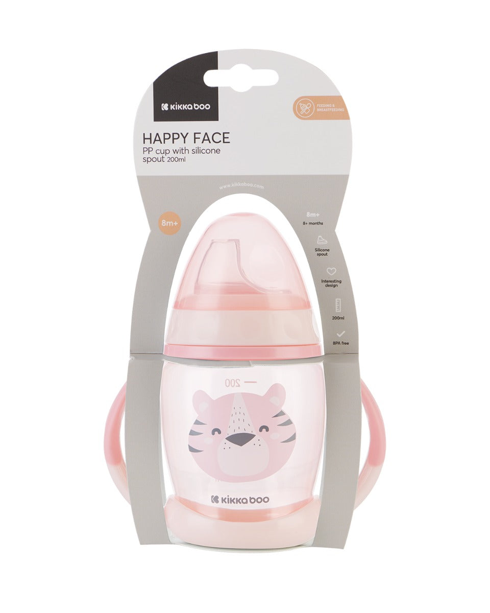 Чаша със силиконов накрайник 200мл Happy face Pink by Kikkaboo