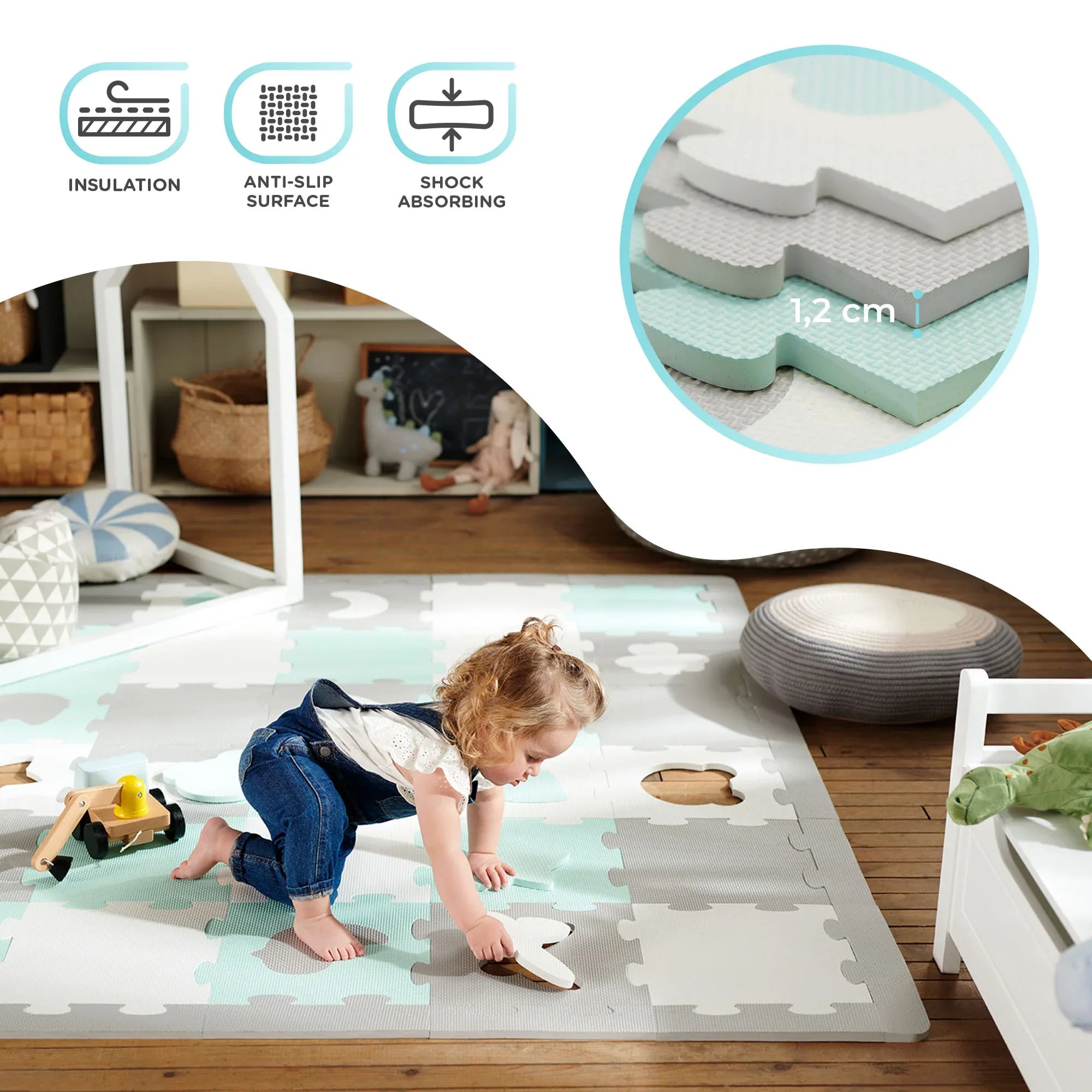 KinderKraft LUNO SHAPES мек пъзел мента KPLUSHMIN by KinderKraft