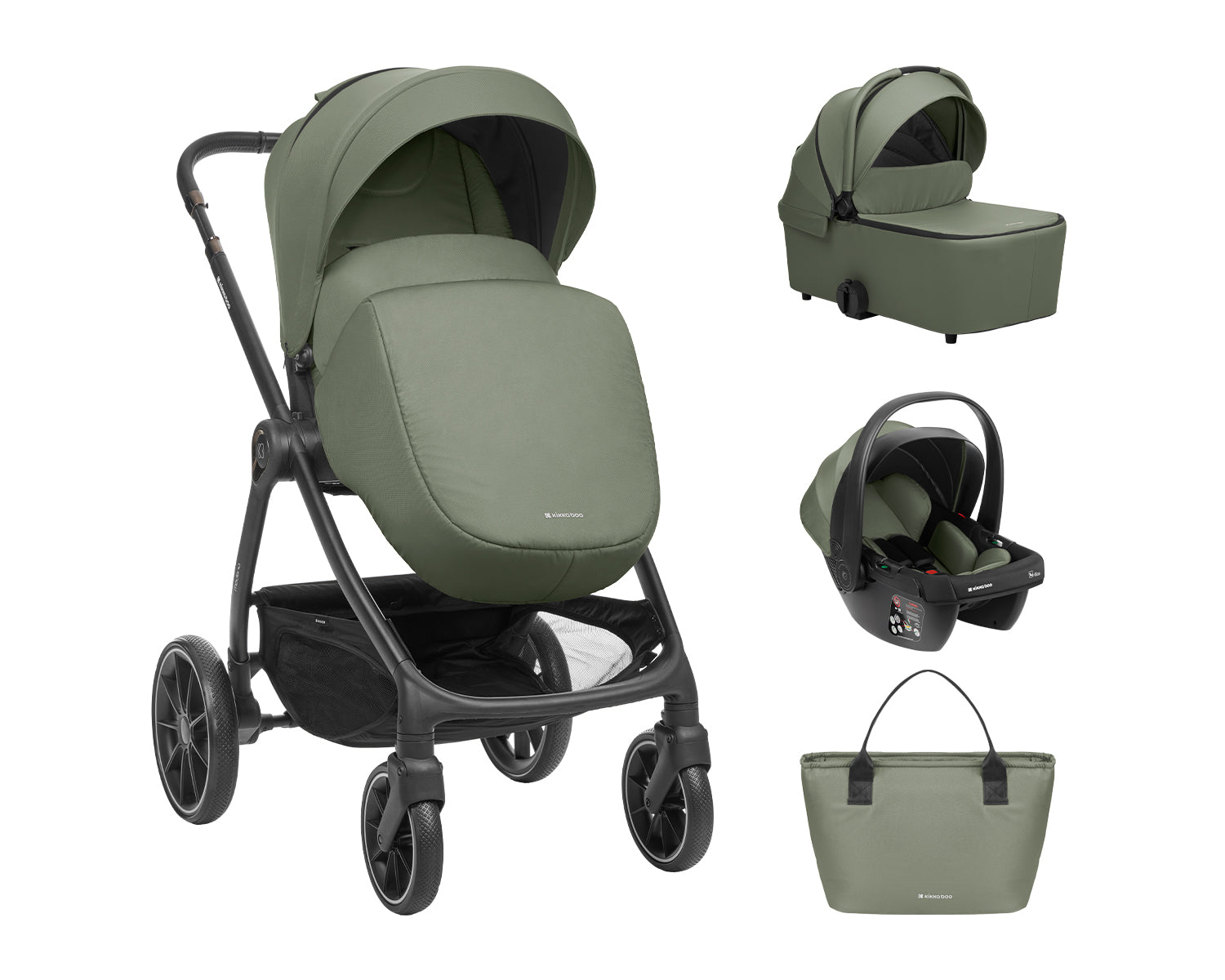 Комбинирана количка 3в1 с кош за новородено Modena Army Green by Kikkaboo