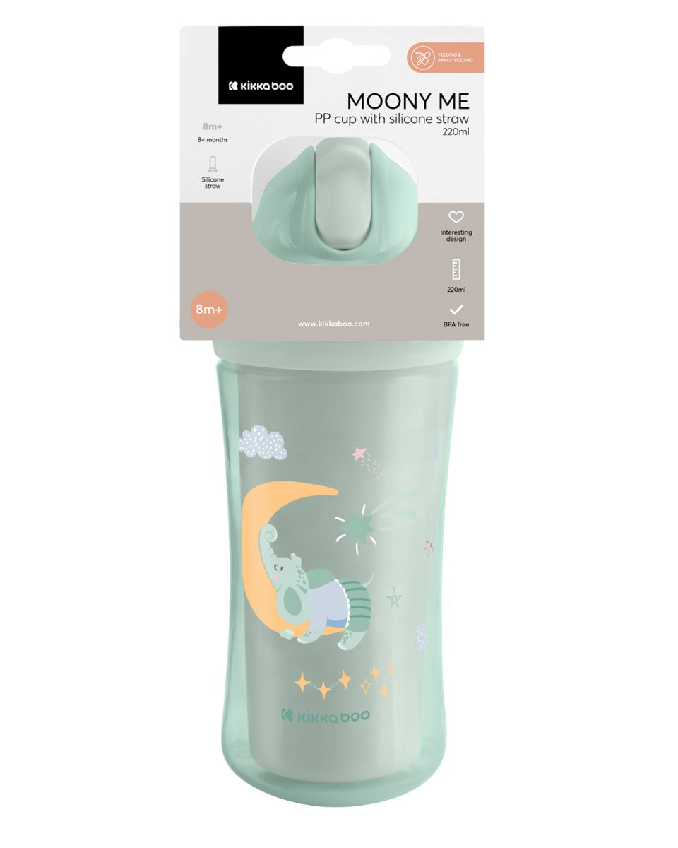 Чаша със силиконовa сламка 220мл Moony me Mint by Kikkaboo