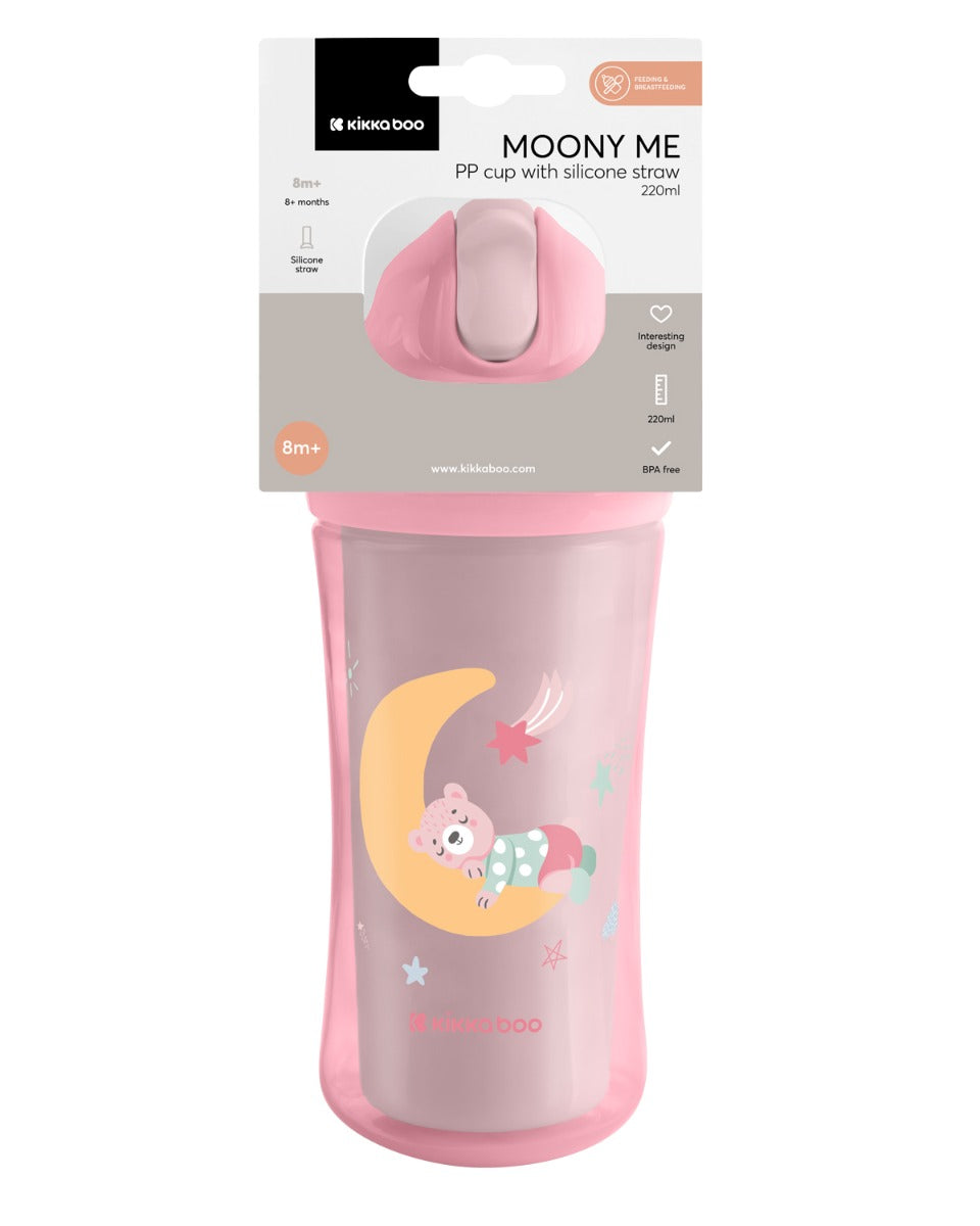 Чаша със силиконовa сламка 220мл Moony me Pink by Kikkaboo
