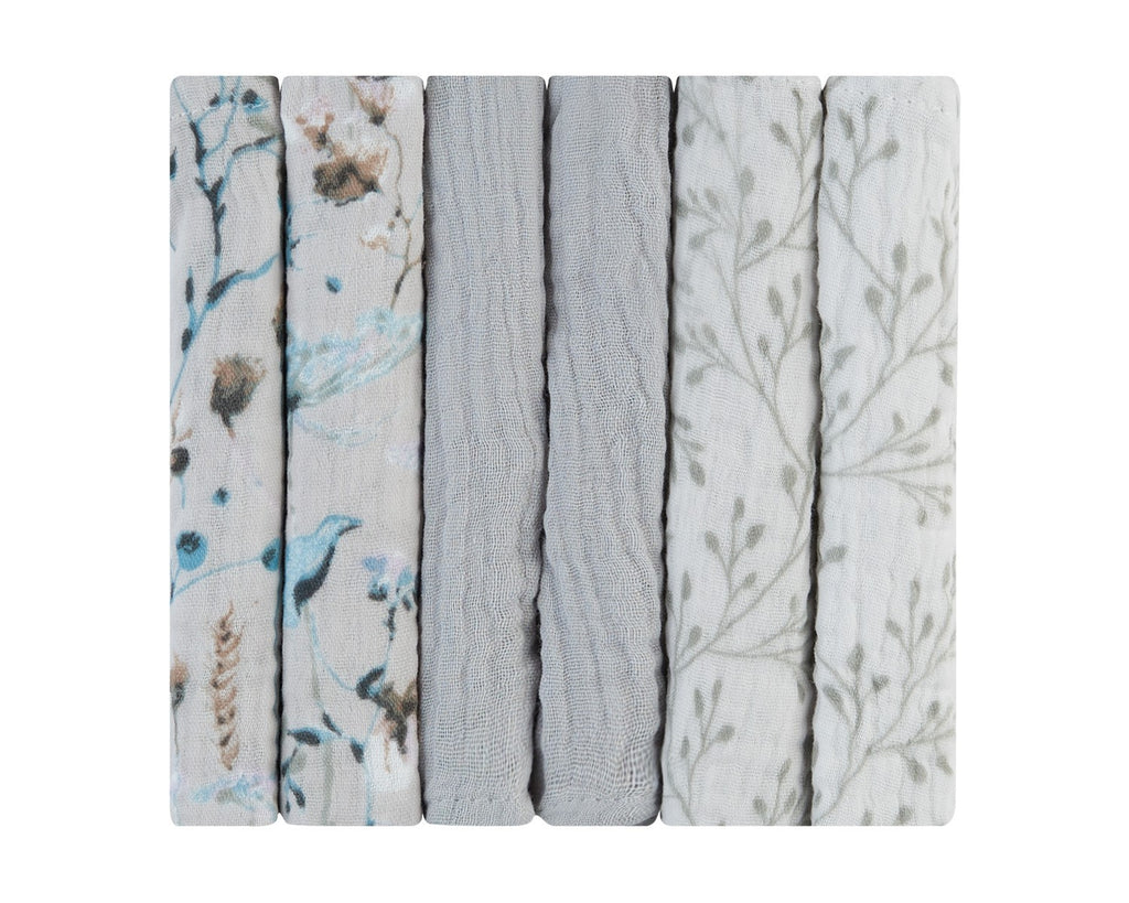 Комплект 6 бр муселинови кърпички 30х30 см Dreamy Fields Grey by Kikkaboo