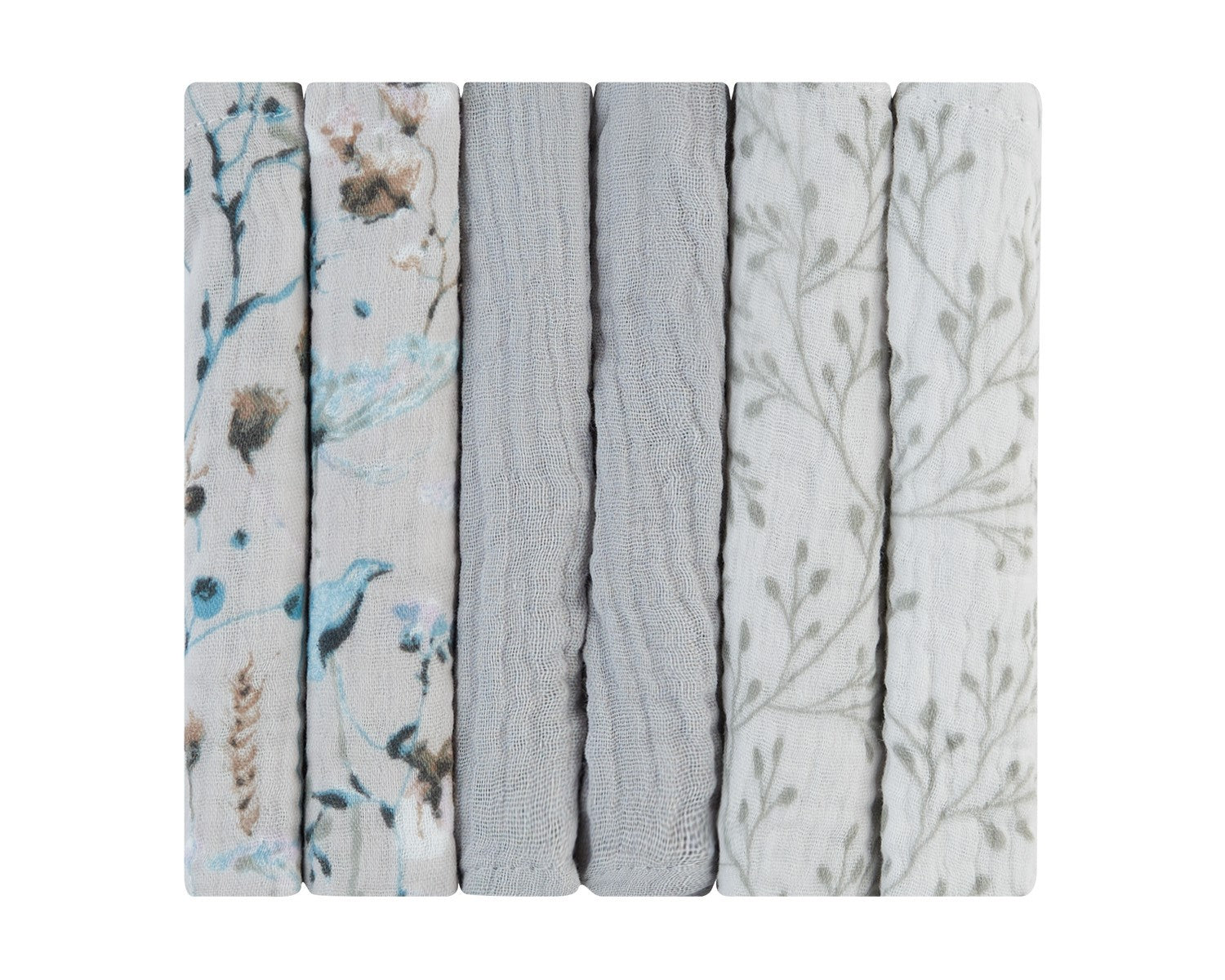 Комплект 6 бр муселинови кърпички 30х30 см Dreamy Fields Grey by Kikkaboo