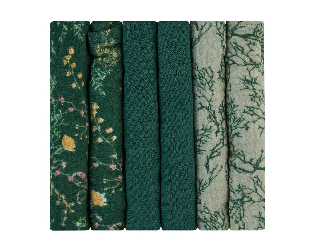 Комплект 6 бр муселинови кърпички 30х30 см Secret Garden Green by Kikkaboo