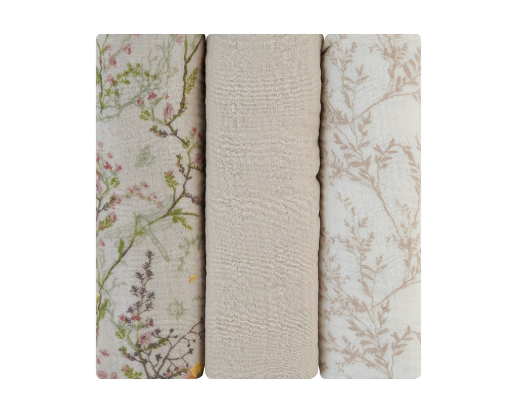 Комплект 3 бр муселинови пелени 75х75 см Secret Garden Beige by Kikkaboo