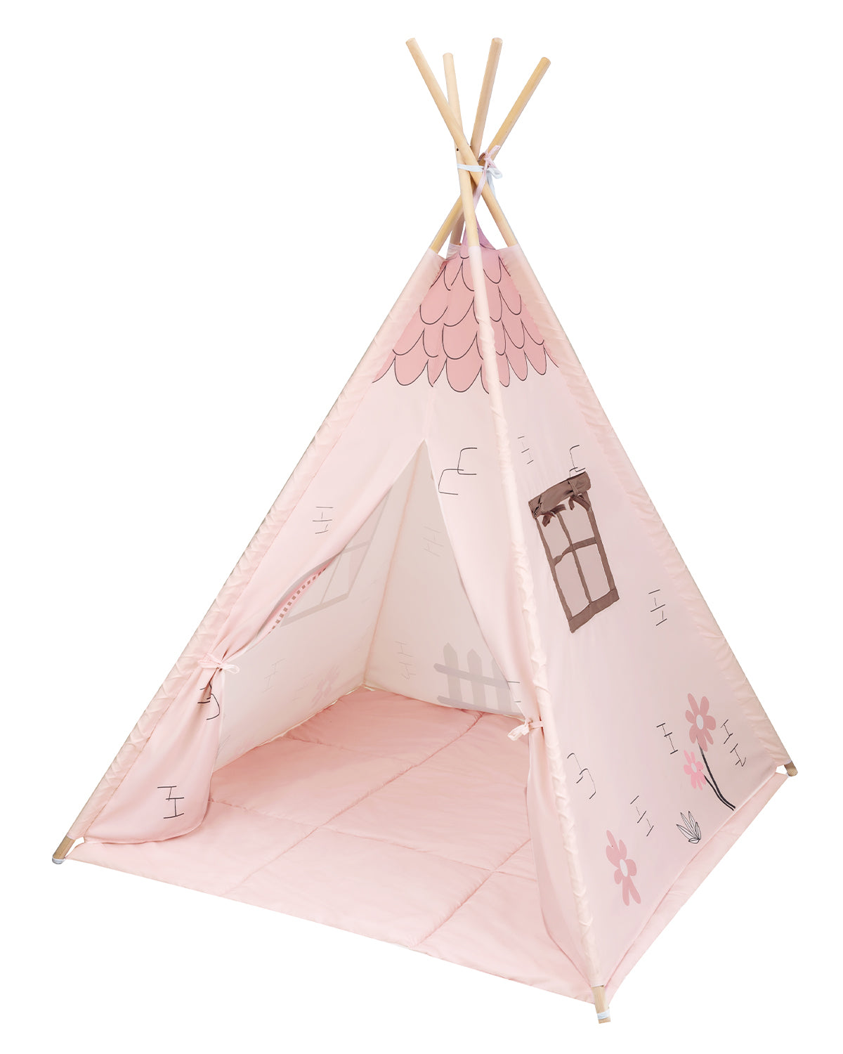 Дървена палатка за игра с мека подложка - Pink House by Kikkaboo