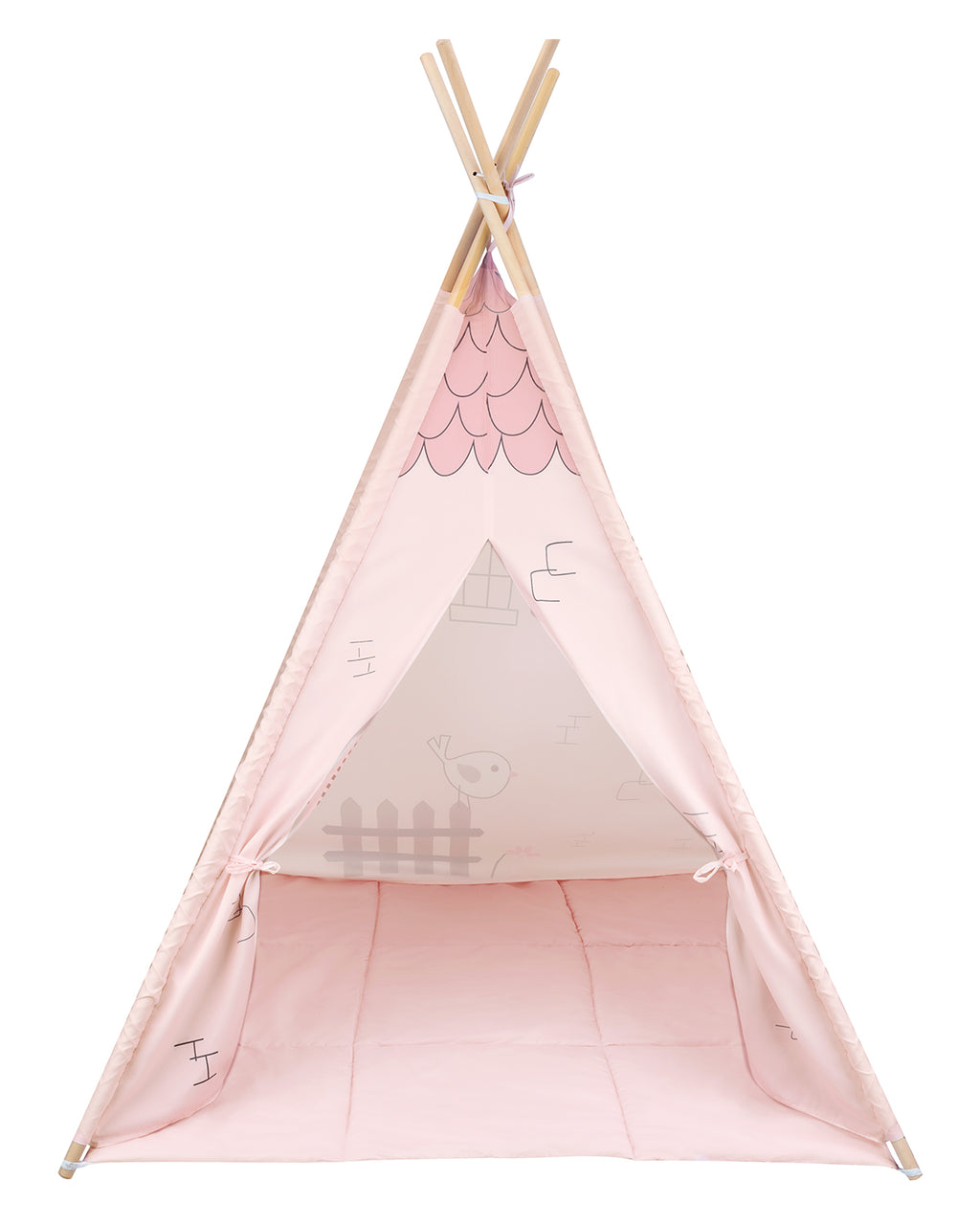 Дървена палатка за игра с мека подложка - Pink House by Kikkaboo