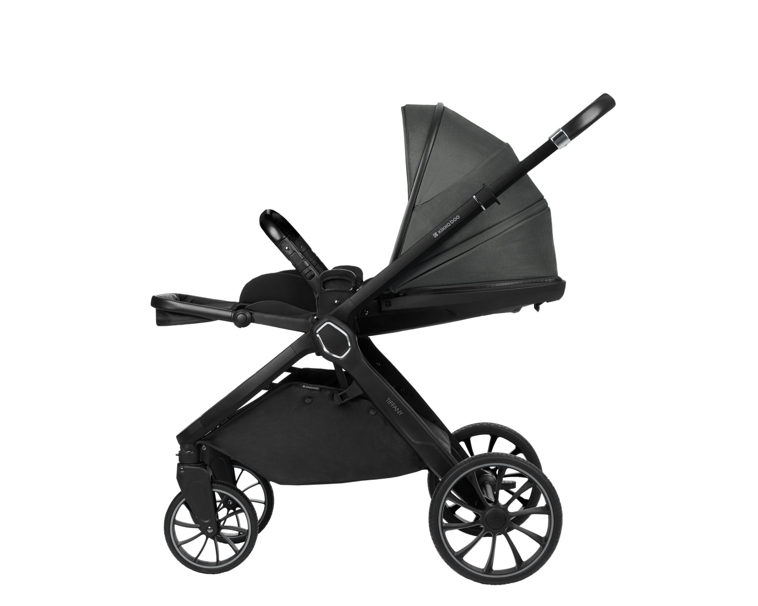 Комбинирана количка 2в1 с кош за новородено Tiffany Dark Grey 2024 by Kikkaboo